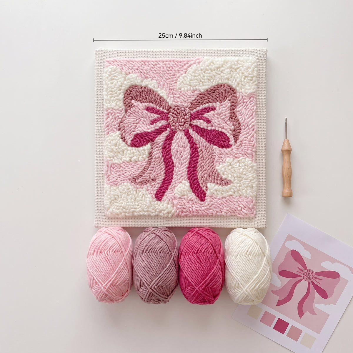 DIY-Punch-Needle-Wandkunst-Set mit Schleifenmotiv | Punch-Needle-Stickset mit quadratischem Rahmen für Anfänger | Komplettset | Fertiges Stück direkt zum Aufhängen