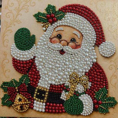 DIY Christmas Pearl Diamond Painting Kit, Suitable for Adult Beginners - 2D Flat/Cute Round Bead Diamond Crafts, Includes Santa Claus Pattern, Pre-Printed Canvas, Great for Home Wall Decor and Adult Holiday Gifts