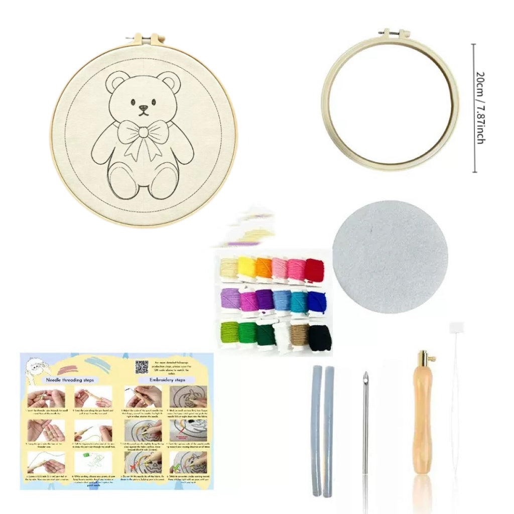DIY Punch Needle Bear Hoop Art Kit | Beginner Punch Needle Embroidery Craft Set | All-Inclusive | Finished Piece Ready to Hang