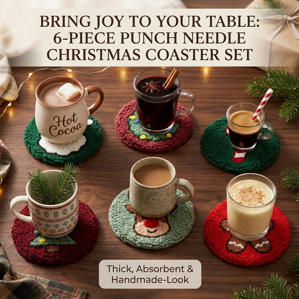 DIY Punch-Needle-Set, Untersetzer-Set mit buntem Weihnachtsmuster, Stickset für Anfänger, Bastelbedarf, Nähzubehör, Weihnachtsgeschenk, 6 Stück nach Fertigstellung