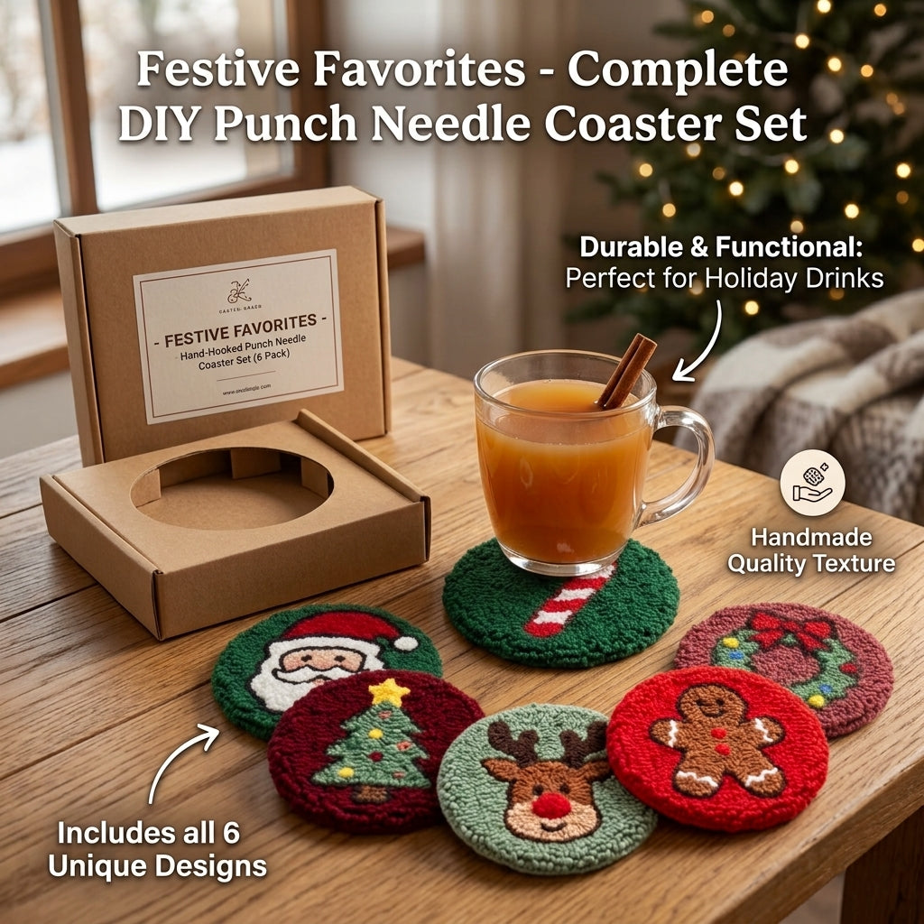DIY Punch-Needle-Set, Untersetzer-Set mit buntem Weihnachtsmuster, Stickset für Anfänger, Bastelbedarf, Nähzubehör, Weihnachtsgeschenk, 6 Stück nach Fertigstellung