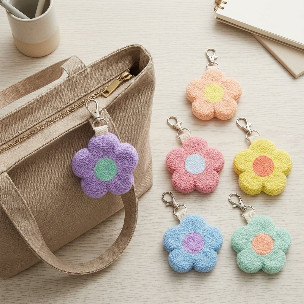 DIY Punch-Needle-Blumenanhänger-Set | Punch-Needle-Taschenanhänger / Schlüsselanhänger-Set für Anfänger | Für 6 Anhänger | Komplettset