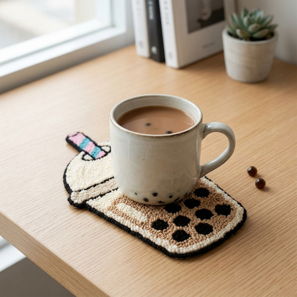 DIY-Punch-Needle-Set „Bubble Tea“ | Punch-Needle-Stickset für Anfänger | Süßes Boba-Milchtee-Design | Alles-inklusive-Set