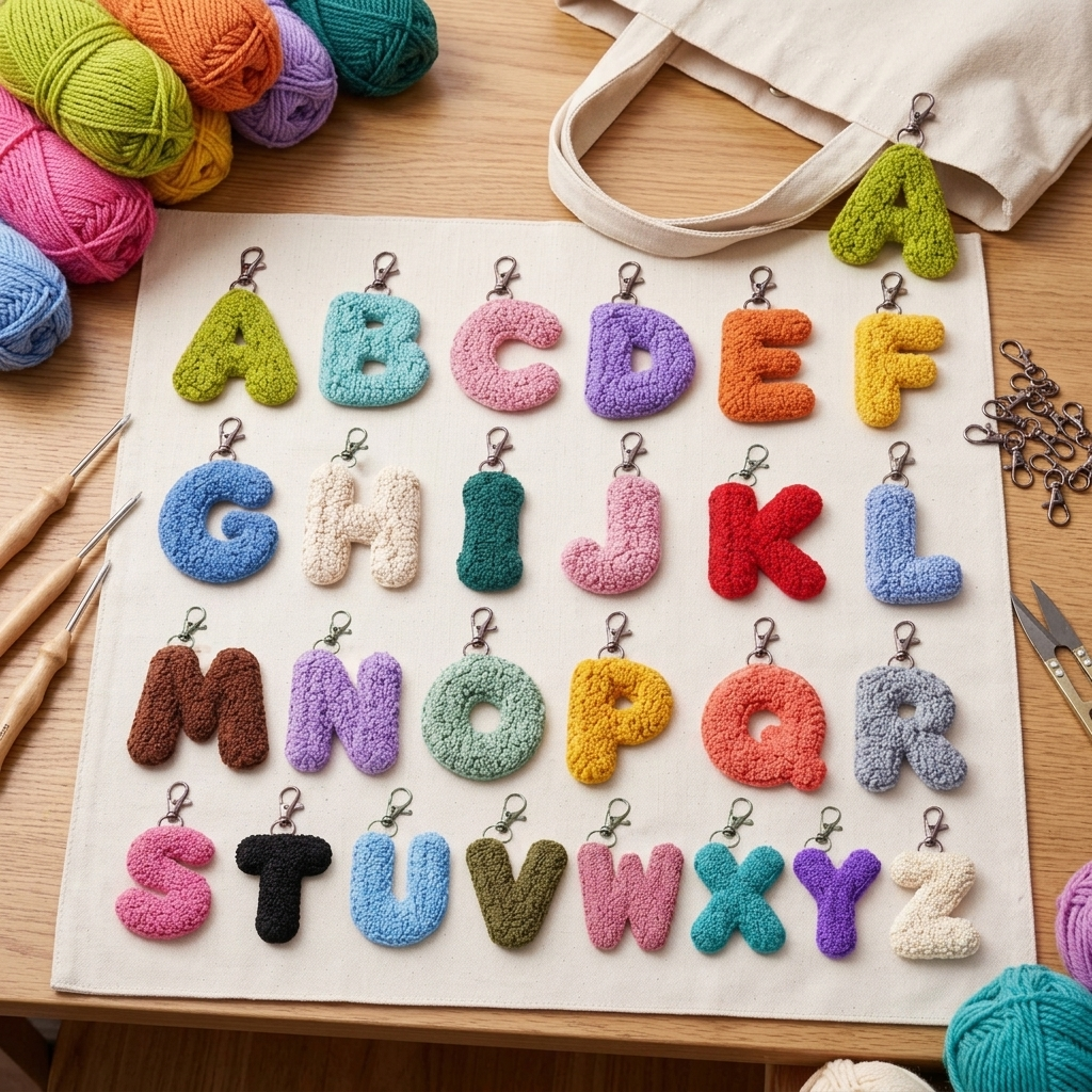 DIY-Punch-Needle-Taschenanhänger mit Buchstaben, für Anfänger geeignet
