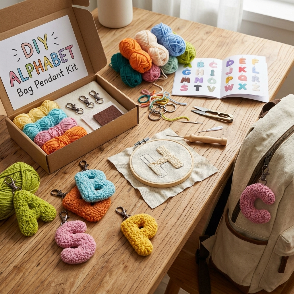 DIY-Punch-Needle-Taschenanhänger mit Buchstaben, für Anfänger geeignet