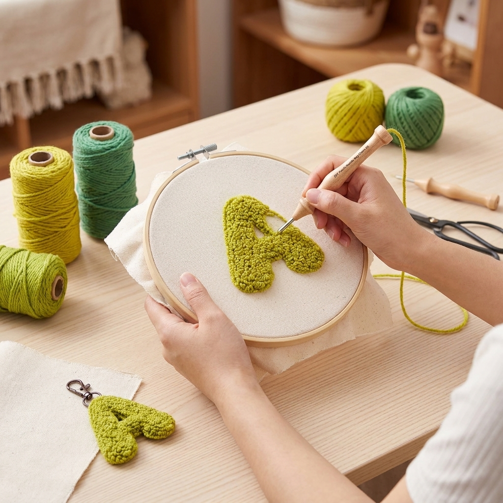 DIY-Punch-Needle-Taschenanhänger mit Buchstaben, für Anfänger geeignet