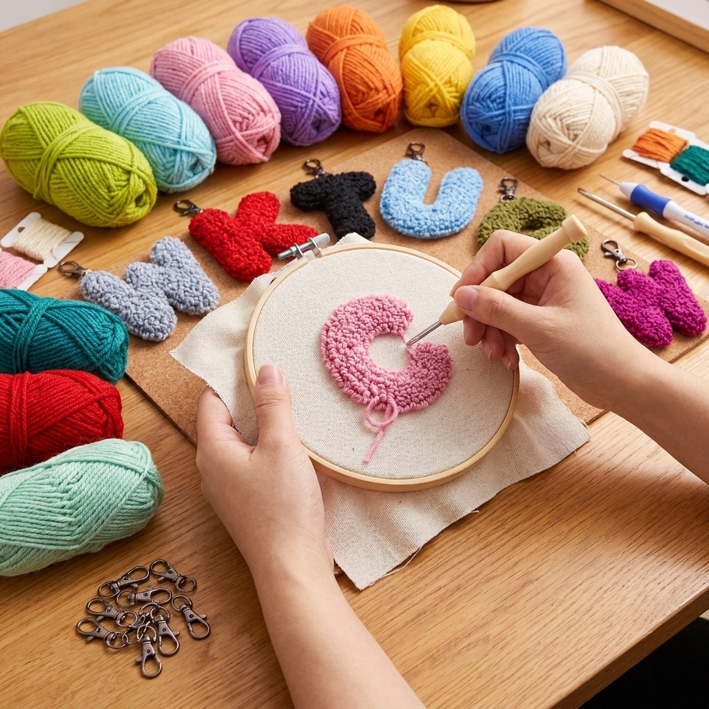 DIY-Punch-Needle-Taschenanhänger mit Buchstaben, für Anfänger geeignet