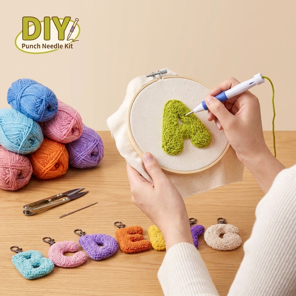 DIY-Punch-Needle-Taschenanhänger mit Buchstaben, für Anfänger geeignet