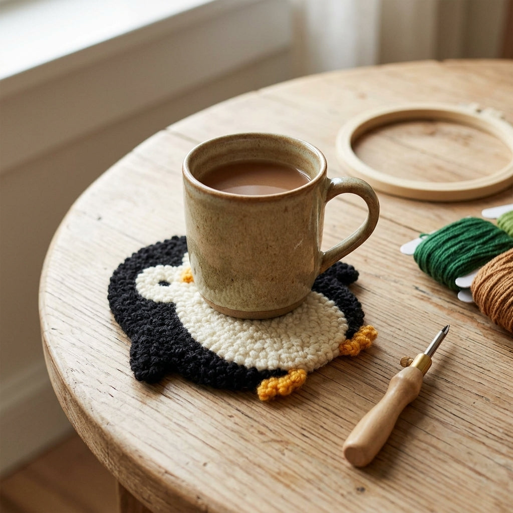 DIY Punch-Needle-Pinguin-Set | Punch-Needle-Stickset für Anfänger | Süßes Baby-Pinguin-Design | Alles-inklusive-Paket