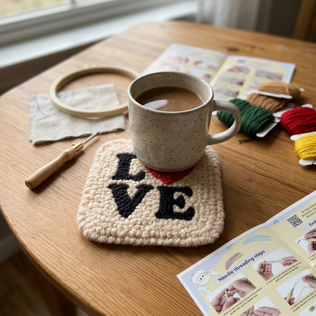 DIY-Punch-Needle-Set „I Love Me“ | Punch-Needle-Stickset für Anfänger | Design mit Affirmation zur Selbstliebe
