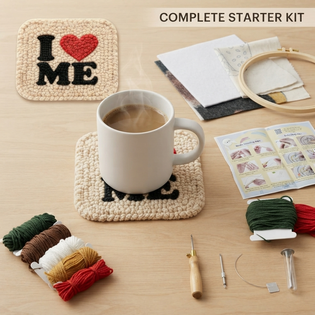 DIY-Punch-Needle-Set „I Love Me“ | Punch-Needle-Stickset für Anfänger | Design mit Affirmation zur Selbstliebe
