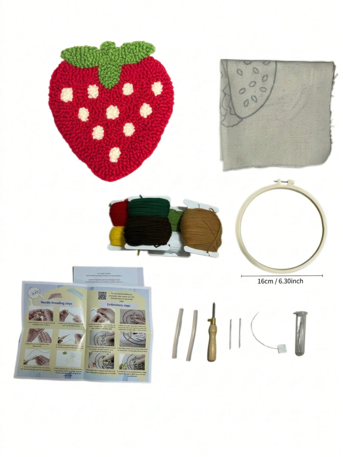 Niedlicher Erdbeer-Punch-Needle-Untersetzer, Kawaii-Frucht-Stickerei-Tassenmatte mit weicher Plüschtextur, handgefertigter Tassenuntersetzer als Couchtisch-Deko, süßes Wohndeko-Geschenk für Frauen, Teenager und Erwachsene