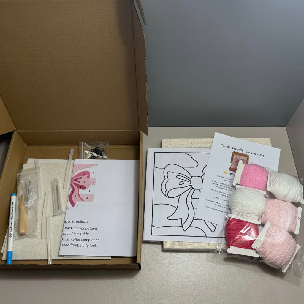 DIY-Punch-Needle-Wandkunst-Set mit Schleifenmotiv | Punch-Needle-Stickset mit quadratischem Rahmen für Anfänger | Komplettset | Fertiges Stück direkt zum Aufhängen