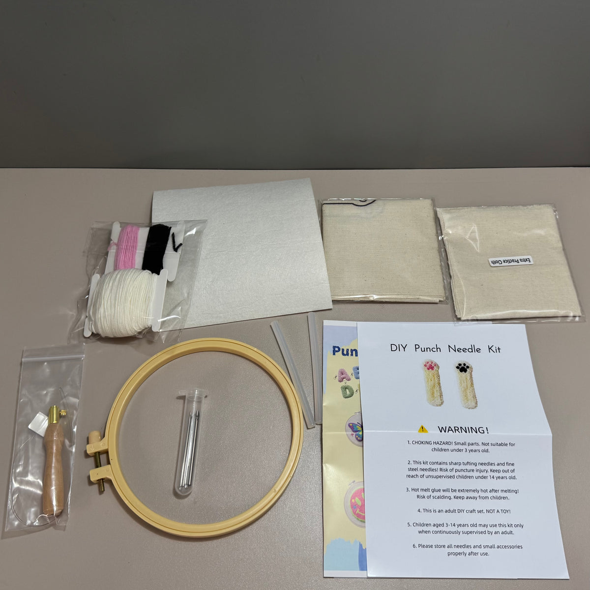 2-teiliges Katzenpfoten-Punch-Needle-Lesezeichen-Set, DIY-Stickset mit buntem Garn, Stickrahmen, bedrucktem Stoff und Punch-Needle-Werkzeugen, Bastelset für Anfänger, Erwachsene und Jugendliche