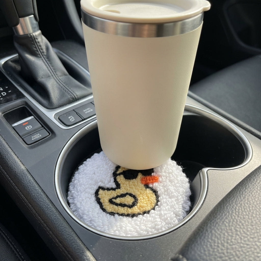 2er-Set DIY-Punch-Needle-Untersetzer für das Auto, süßes Enten-Stickset für Anfänger, komplettes Punch-Needle-Bastelset mit Garn, bedrucktem Stoff, Stickrahmen und Werkzeug, handgemachtes Geschenk für Jugendliche und Erwachsene