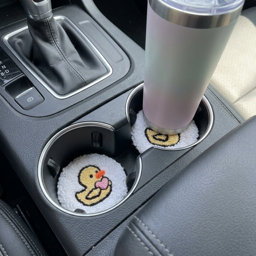 2er-Set DIY-Punch-Needle-Untersetzer für das Auto, süßes Enten-Stickset für Anfänger, komplettes Punch-Needle-Bastelset mit Garn, bedrucktem Stoff, Stickrahmen und Werkzeug, handgemachtes Geschenk für Jugendliche und Erwachsene