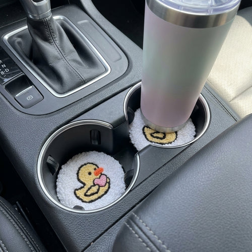 2 Pack DIY Punch Needle Car Coaster Kit, Cute Duck Embroidery Cup Holder Coasters for Beginners, Complete Needle Punch Craft Set with Yarn, Pre-Printed Fabric, Hoop & Tools, Handmade Gift for Teens and Adults