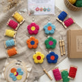 6-piece colorful flower bag pendant, cute poke embroidered flower keychain set, plush flower bag accessories with metal buckle, suitable for ladies, teenagers and girls atmosphere backpack pendant